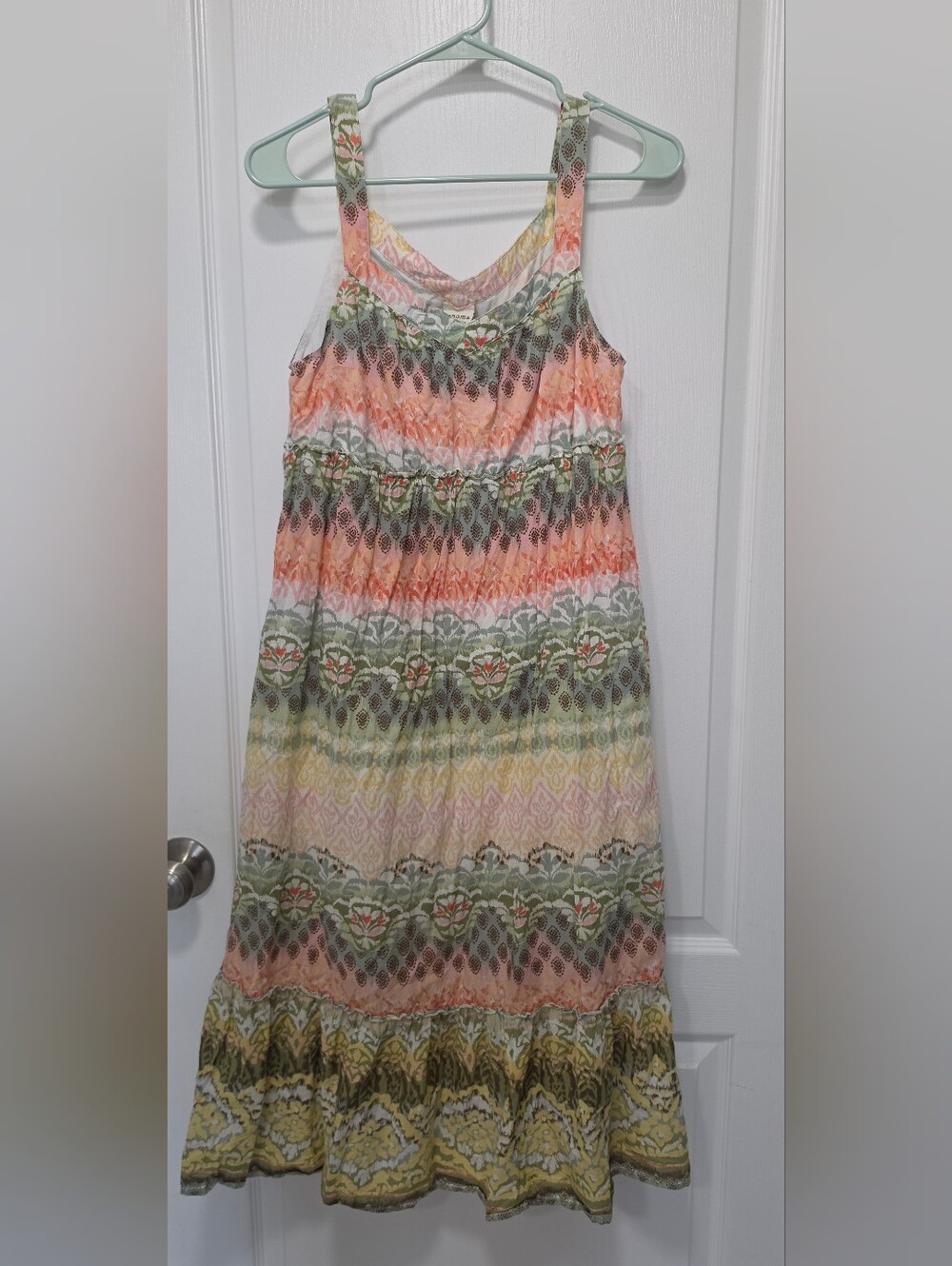 Boho Sonoma  Floral Printed Maxi Dress in Peach & Green